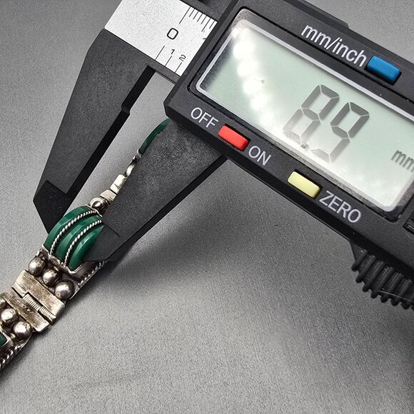 VTG RRA Mexican Sterling Silver Green Onyx Panel Link Bracelet 7" Rope Detail 40 - Picture 13 of 16